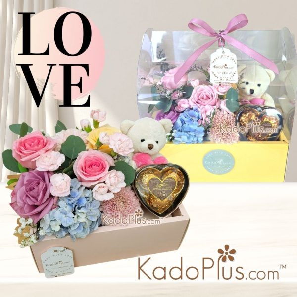 bunga valentine jakarta, buket valentine jakarta love box cream