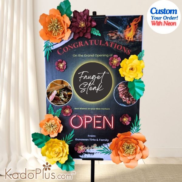 Paper Flower Standing Flower dengan neon light neon sign. Paper flower bunga kertas banner Standing Jakarta