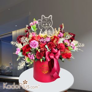 Artifical Silk Flowers Acrylic Lucky Cat LED - Table Arrangment | KadoPlus