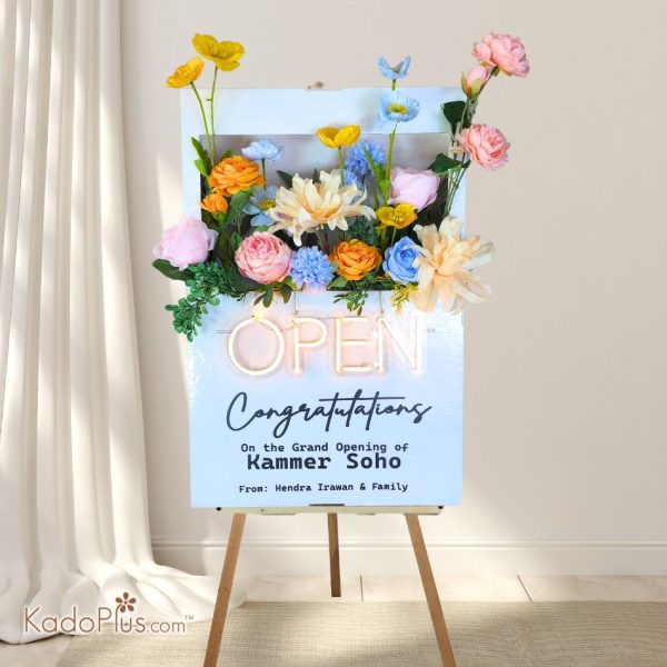 Bunga Artificial Box Standing Flower dengan neon light neon sign. Flower Box Standing Jakarta 4