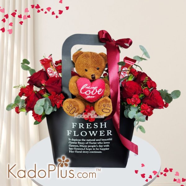 Bunga Valentine Sweet Red Blooms Flower Table Arrangment - KadoPlus Florist Jakarta Toko Bunga Jakarta Fresh Flower - KadoPlus Florist Jakarta Toko Bunga Jakarta