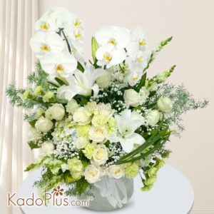 Bunga meja anggrek orchid rangkaian meja. Fresh Flower Table Arrangment - KadoPlus Florist Jakarta Bright White
